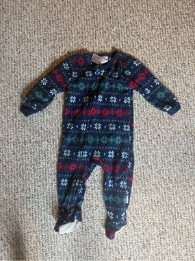Kids Navy Fair Isle Footed One-Piece Pajamas